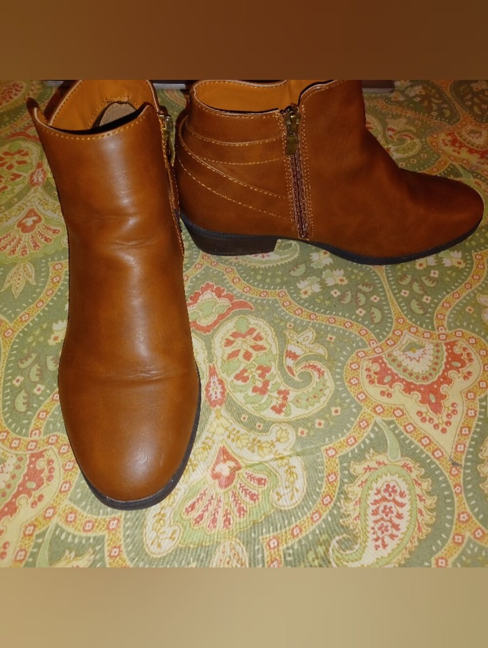 Vepose New York 9 Faux Leather Brown Ankle Boots Booties Shoes Women's